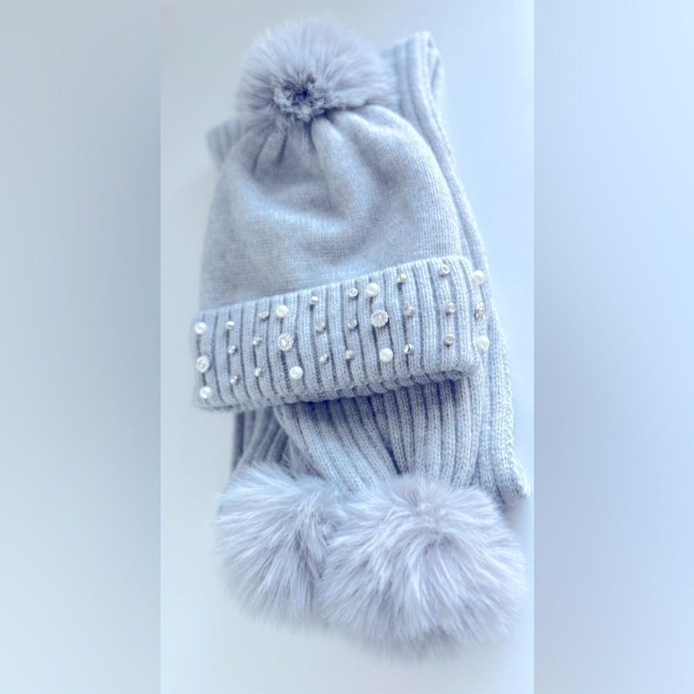 InMocean Big Girls Hat, Scarf, 2 piece set Gray One Size